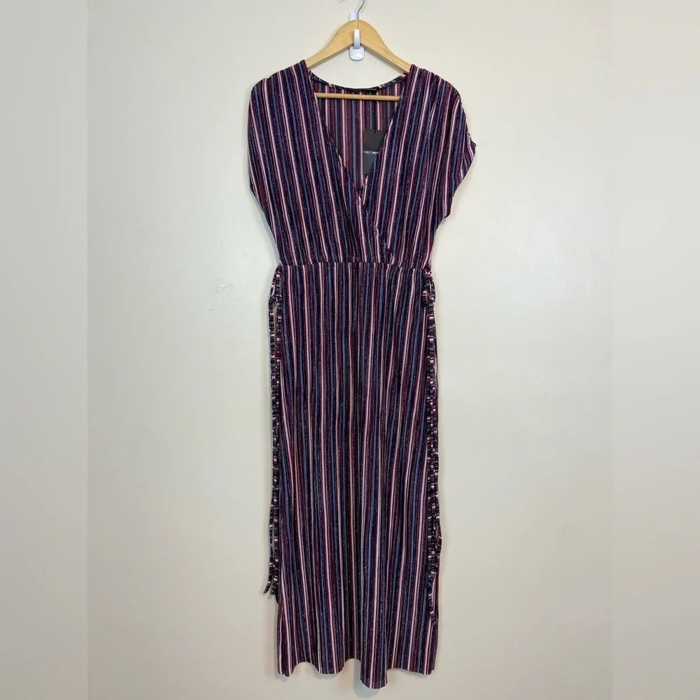NWT Sfera Striped Metallic Midi Side Tassel Dress